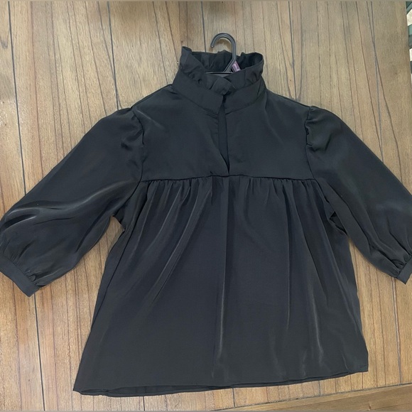 COPY - Casual Ruffle High Neck Puff Sleeve Top - Picture 2 of 4